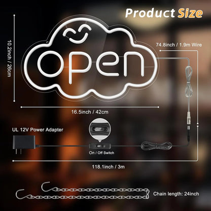 OPEN LED Store Signs – Cloud Shape | Silicone Rainbow Glow Neon Signs | 16.5 × 10.2 inch | Window Hanging |  Plug & Play for  Store Entrances & Business Locations