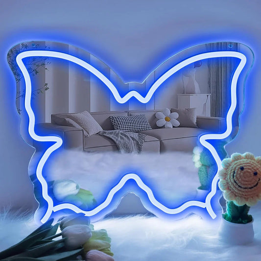Blue Butterfly - Beauty Mirror Signs – 15.7×12 inch Neon Outline | USB Powered | Perfect for Makeup Stations, Bedroom Decor & Beauty Spaces