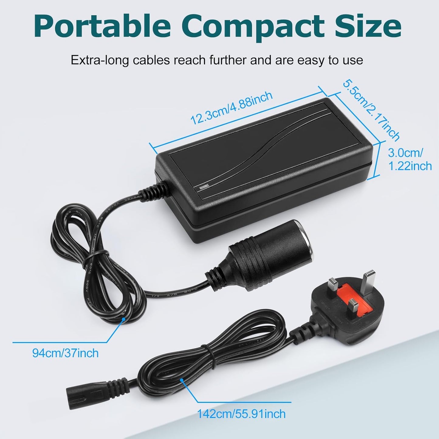 inShareplus 12V 60W AC to DC Converter, 220V to 12V 5A Car Cigarette Lighter Adapter to Wall Outlet Socket, 12 Volt Power Supply Transformer for Car Devices (MP3, Fan, Dash Cam ect.)