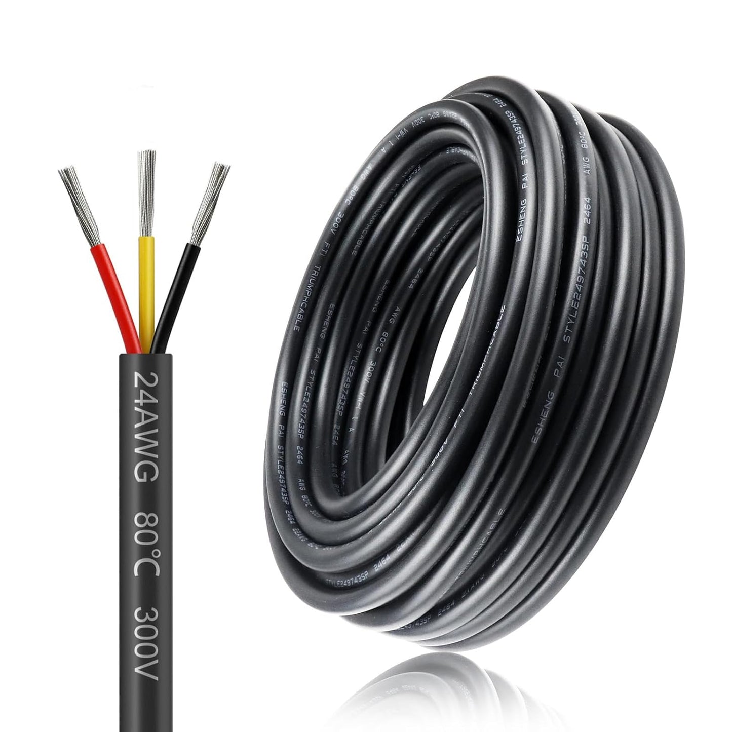inShareplus 24AWG 3 x 0.2 mm² 10 m Electric Cable 3-Core Cable, 5V/12V/24V Underground Cable Tinned Copper Cable, 300V Flexible and Soft Power Cable High Temperature Resistance Extension Cable 10 m