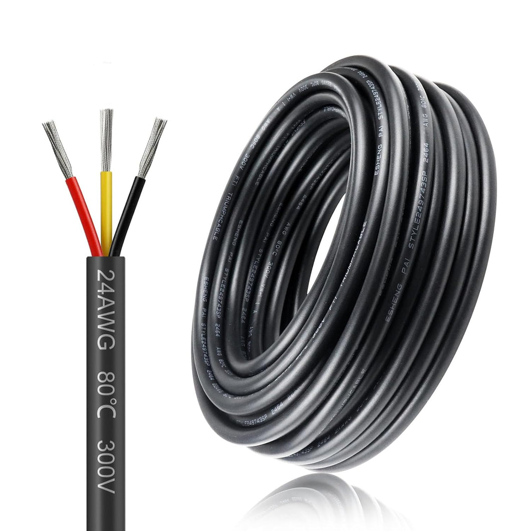 inShareplus 24AWG 3 x 0.2 mm² 10 m Electric Cable 3-Core Cable, 5V/12V/24V Underground Cable Tinned Copper Cable, 300V Flexible and Soft Power Cable High Temperature Resistance Extension Cable 10 m