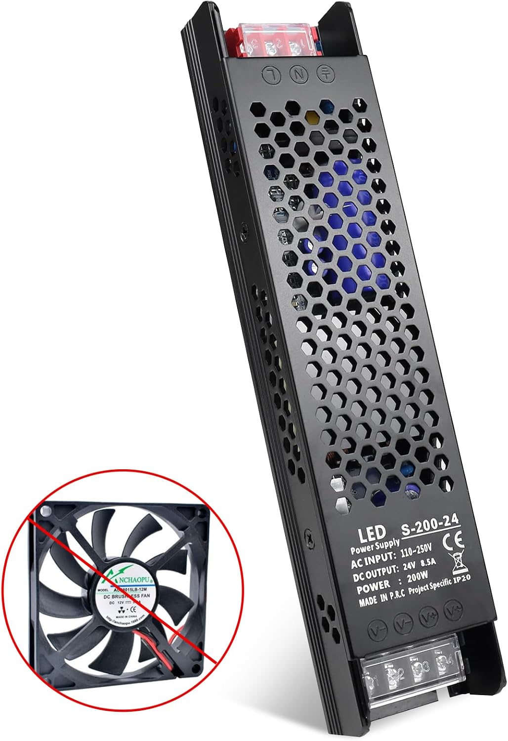inShareplus DC 24V 8.5A 200W Switching Power Supply, AC 110~250V to 24 Volt Universal DC Transformer Driver, LED Power Supply, Converter Adapter for LED Strip Light,Camera