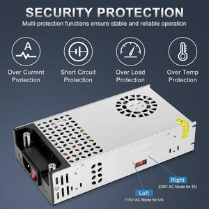 inShareplus Upgrade SMPS 12V 30A 360W DC Switching Power Supply, 240V AC to 12 Volt DC Converter and Transformer with UK Plug, LED Driver, Adapter for LED Strip Lights, 3D Printer, Computer Projects