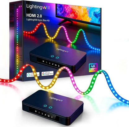 LightingWill CST3 HDMI 2.0 Sync Box TV Backlight Strip Kit – Premium RGBIC LED Strip with 72 LEDs/m, 4K 60Hz Screen Sync Lighting for Immersive Movies and Gaming