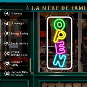 inShareplus 16.2"x 9.1" Super Bright Open Sign, Adjustable Neon Open Sign, Open Signs for Business Window, Powered by USB with ON/OFF, LED Sign Open for Stores, Restaurant Bar Hotel Wall (Vertical)