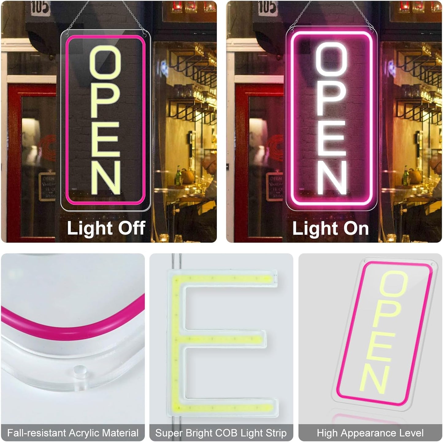 inShareplus 16"x 9" LED Neon Open Sign for Business, with ON/OFF Switch adapter, Ultra Bright Lighted Sign Open, Electric Light up Sign for Stores, Restaurants Offices Retail Shops Window Storefronts