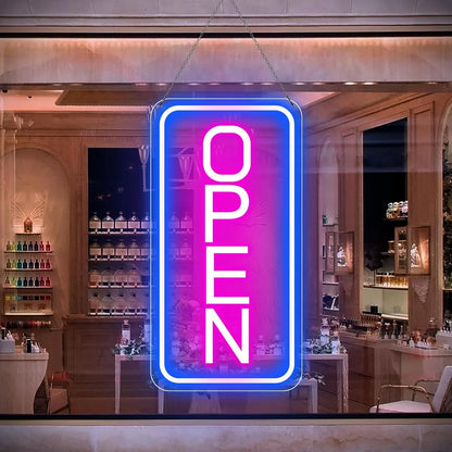 OPEN LED Store Signs – Vertical Rectangular | 3 Glow Color Options | 16×9 inch | Window Hanging |   Plug & Play for  Store Entrances & Business Locations