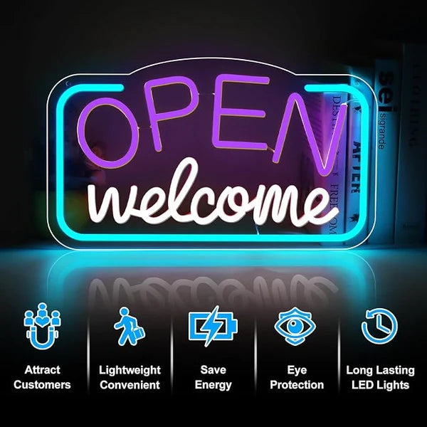 OPEN Welcome Silicone LED Store Signs – USB Powered | 16.9×9.4 inch | LED Light for  Store Entrances & Business Locations | 2 Color Options