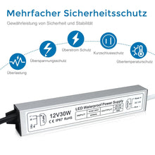 Laden Sie das Bild in den Galerie-Viewer, inShareplus LED Transformer 12 V 2.5 A 30 W IP67 Waterproof Outdoor LED Driver 12 V, AC 90-265 V to DC 12 Volt Low Voltage Transformer, 12 V Power Supply for LED Light, Computer Project, Outdoor Use