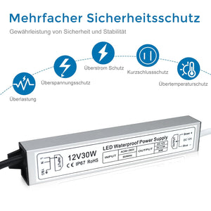 inShareplus LED Transformer 12 V 2.5 A 30 W IP67 Waterproof Outdoor LED Driver 12 V, AC 90-265 V to DC 12 Volt Low Voltage Transformer, 12 V Power Supply for LED Light, Computer Project, Outdoor Use
