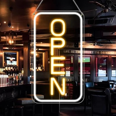 Vertical OPEN LED Store Signs – USB Powered | 16×9 inch | 5 Color Options | LED Window Hanging Light for  Store Entrances & Business Locations
