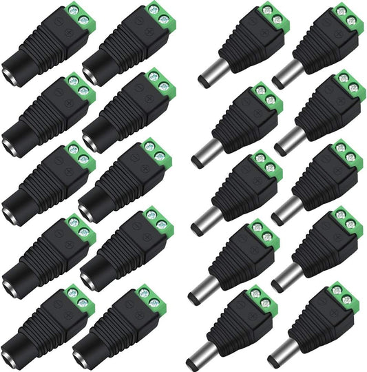 inShareplus 10 Paar 12-V-Stecker und -Buchse, 2,1 x 5,5 mm, DC-Stromanschlussstecker, Adapterstecker für CCTV-Überwachungskamera, LED-Lichtstreifen 