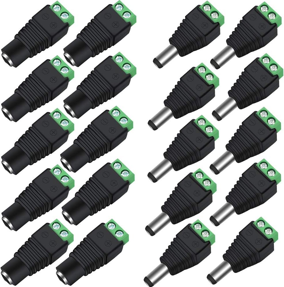 inShareplus 10 Pack 5.5 X 2.1mm Barrel Power 12V Male and Female DC Connector Adapter for CCTV Security Camera LED Strip by inShareplus