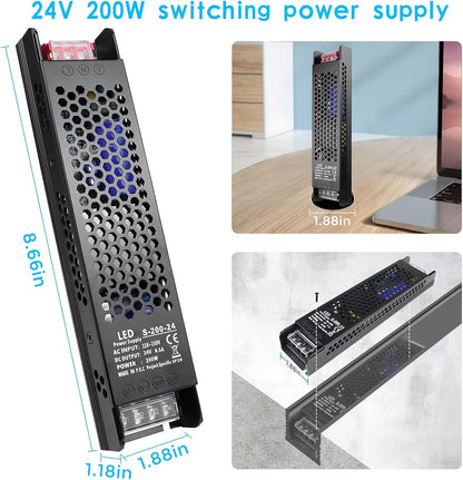 inShareplus DC 24 V 8,5 A 200 W Schaltnetzteil, AC 110 ~ 250 V auf 24 Volt Universal-DC-Transformatortreiber, LED-Netzteil, Konverteradapter für LED-Lichtstreifen, Kamera 