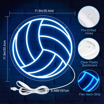 12×12 Inch Neon Wall Decor – Silicone Neon Sports Sign | 5V USB Powered Dimmable Ice Blue Glow LED Wall Light | Volleyball & Soccer Ball Design Options with Accessories Included | Sports Decor for Game Rooms, Bars & Entertainment Spaces