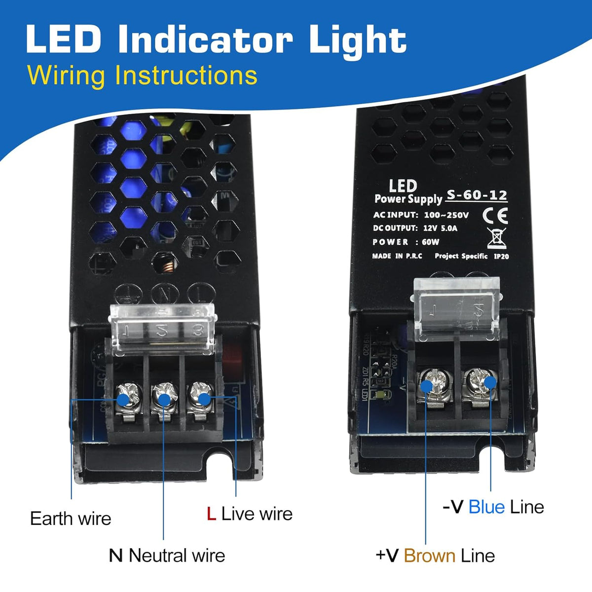 inShareplus LED Driver 12V 60W 5A, Slim LED Power Supply AC 240V to 12V DC Adapter, Constant Voltage LED Transformer for LED Strip Lights, LED Strip Cabinet Lights, LED Bulbs and Indoor Lamps.