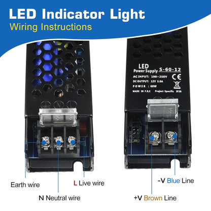 inShareplus LED Driver 12V 60W 5A, Slim LED Power Supply AC 240V to 12V DC Adapter, Constant Voltage LED Transformer for LED Strip Lights, LED Strip Cabinet Lights, LED Bulbs and Indoor Lamps.