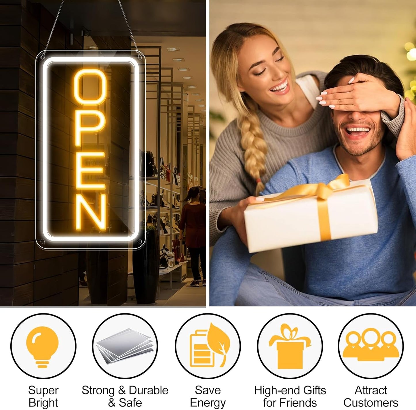 inShareplus 40,6 x 22,9 cm superhelles „Geöffnet“-Schild, einstellbare Helligkeit, Neon-„Geöffnet“-Schilder für Geschäftsfenster, Stromversorgung über USB mit Ein/Aus, LED-„Geöffnet“-Schild für Cafés, Geschäfte, Restaurants, Bars und Hotels 