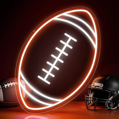 16×10 Inch Neon Wall Decor – Rugby Ball Silicone Neon Sign – USB Neon Light Orange & White Glow LED Wall Light | Neon Lamp with Accessories Included | Hanging Sports Decor for Bedroom, Game Room, Bar & Party Spaces