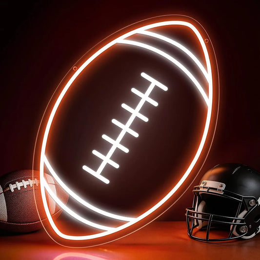 16×10 Inch Neon Wall Decor – Rugby Ball Silicone Neon Sign – USB Neon Light Orange & White Glow LED Wall Light | Neon Lamp with Accessories Included | Hanging Sports Decor for Bedroom, Game Room, Bar & Party Spaces