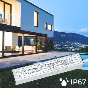inShareplus LED Power Supply, 30W IP67 Waterproof Outdoor Driver,AC 110-260V to DC 12V 2.5A Low Voltage Transformer, Adapter with 3-Prong Plug for LED Light, Computer Project, Outdoor Use