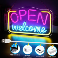 inShareplus LED Neon Welcome Open Sign, 16.9''*9.8'' Dimmable Open Signs for Business, Ultra Bright Light Up Signs powered by 5V USB, LED Neon Lights for Stores, Restaurants, Retail Shops, Bar