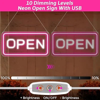 OPEN LED Store Signs – 22.8×11.8 Inch | 12V Powered Pink & White Glow Light | Horizontal & Vertical Style with US Plug for  Store Entrances & Business Locations