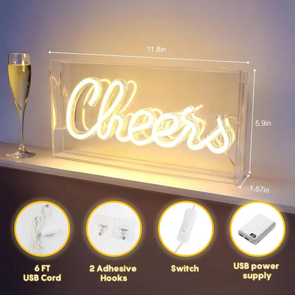 CHERRS Table LED Signs – Rectangular 11.8x5.9 inch | Warm White/Pink | USB Powered | Tabletop Display | For Cocktail Corners, Party Setups, Guest Rooms & Celebration Decor