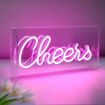 CHERRS Table LED Signs – Rectangular 11.8x5.9 inch | Warm White/Pink | USB Powered | Tabletop Display | For Cocktail Corners, Party Setups, Guest Rooms & Celebration Decor