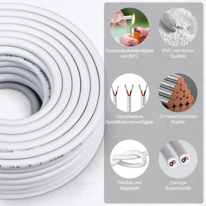 inShareplus 2 x 0.3 mm² 10 m 22AWG Electric Cable 2-Core Cable, 5V/12V/24V Underground Cable White Tinned Copper Cable, 300V Flexible and Soft Power Cable High Temperature Resistance Extension Cable 10 m