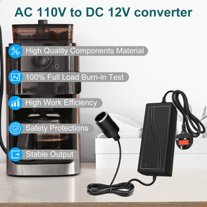 inShareplus 12V 60W AC to DC Converter, 220V to 12V 5A Car Cigarette Lighter Adapter to Wall Outlet Socket, 12 Volt Power Supply Transformer for Car Devices (MP3, Fan, Dash Cam ect.)