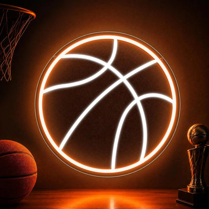 12.5×12.5 Inch Neon Wall Decor – Basketball Silicone Neon Sign – 5V USB Powered Dimmable Orange & White Glow LED Wall Light | Neon Lamp with Accessories Included | Hanging Sports Decor for Bedroom, Game Room, Bar & Party Spaces