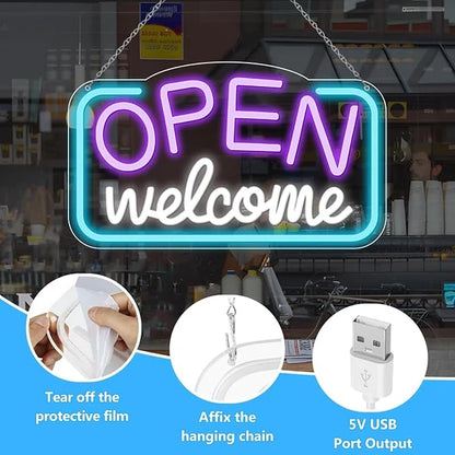 OPEN Welcome Silicone LED Store Signs – USB Powered | 16.9×9.4 inch | LED Light for  Store Entrances & Business Locations | 2 Color Options