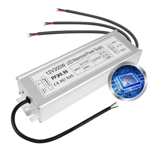 inShareplus 12 V 300 W Netzteil, AC 110–260 V auf DC 12 Volt 25 A Konverter, IP67 wasserdichter Niederspannungstransformator, LED-Treiber für LED-Licht, Außenbereich und alle 12 V-Produkte 