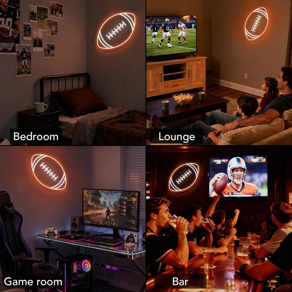16×10 Inch Neon Wall Decor – Rugby Ball Silicone Neon Sign – USB Neon Light Orange & White Glow LED Wall Light | Neon Lamp with Accessories Included | Hanging Sports Decor for Bedroom, Game Room, Bar & Party Spaces
