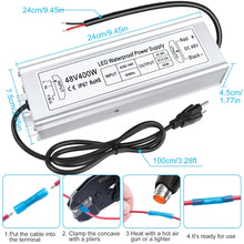 Load image into Gallery viewer, inShareplus 48V 400W LED Power Supply, IP67 Rainproof Waterproof Outdoor Driver,AC 90-140V to DC 48V Low Voltage Transformer, Adapter Converter for LED Light, Computer Project, Outdoor Use
