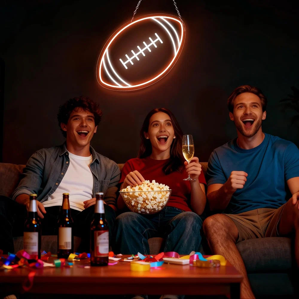 16×10 Inch Neon Wall Decor – Rugby Ball Silicone Neon Sign – USB Neon Light Orange & White Glow LED Wall Light | Neon Lamp with Accessories Included | Hanging Sports Decor for Bedroom, Game Room, Bar & Party Spaces