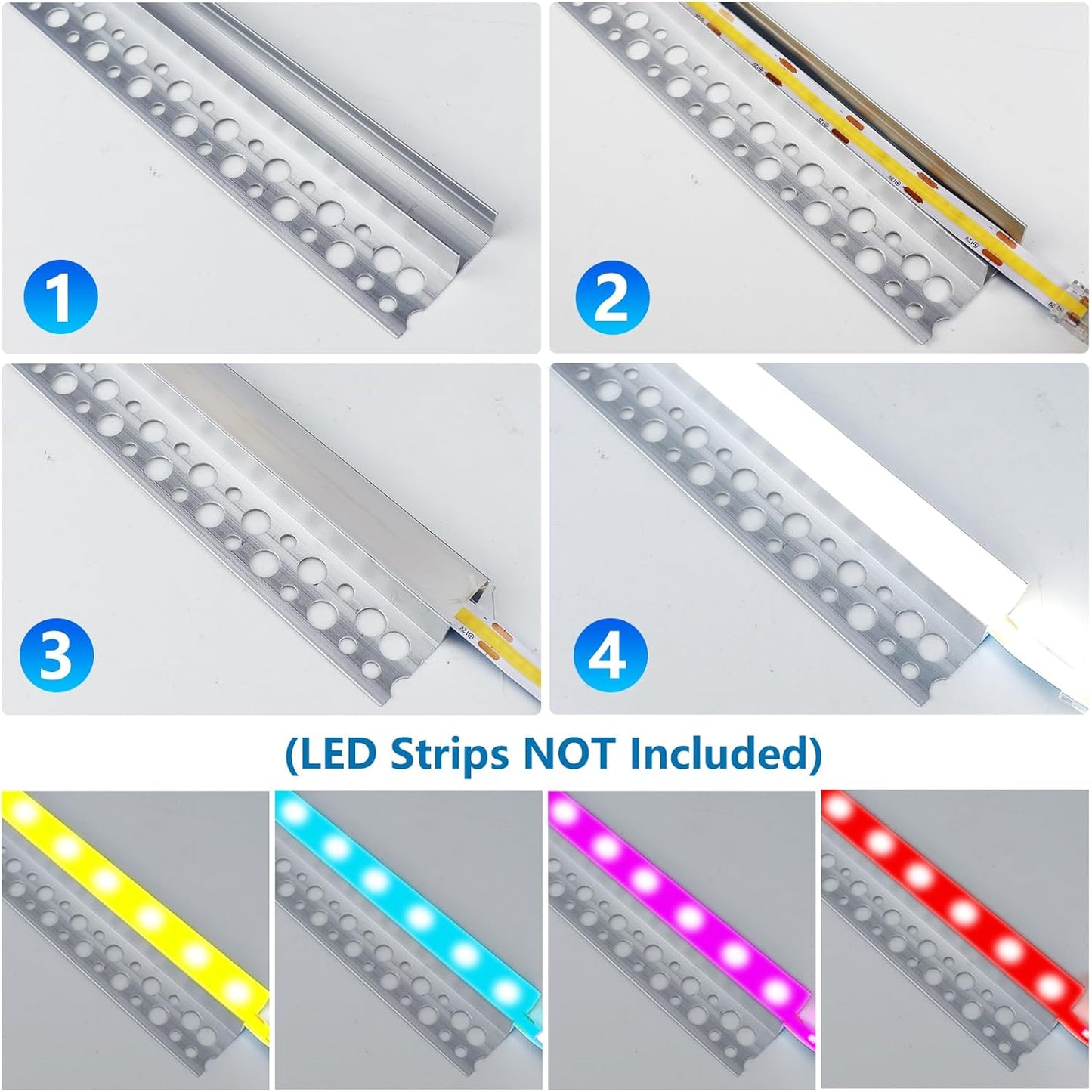 inShareplus Plaster-in LED Channel, 3.3ft/1M 6Pack LED Aluminium Channel with Milky Diffuser, Trimless Recessed Single-Sided Aluminum Profile LED Strip Diffuser for Under Cabinet and Corners of Wall
