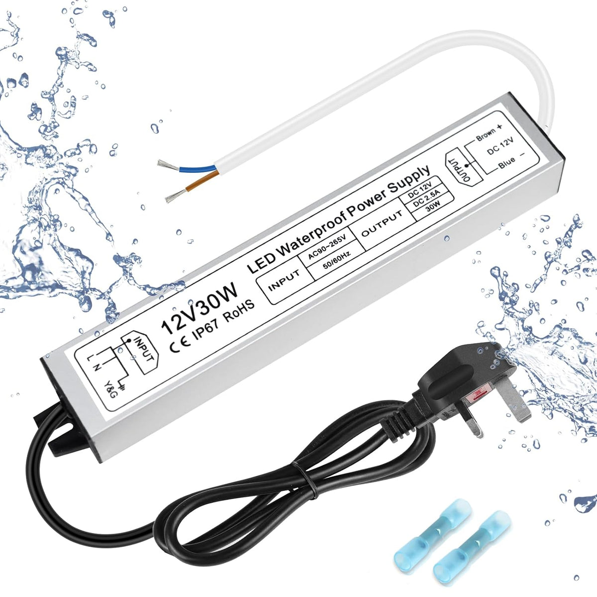 inShareplus LED Power Supply, 30W IP67 Waterproof Outdoor Driver,AC 110-260V to DC 12V 2.5A Low Voltage Transformer, Adapter with 3-Prong Plug for LED Light, Computer Project, Outdoor Use
