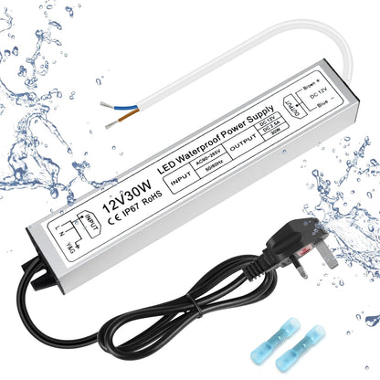 inShareplus LED Power Supply, 30W IP67 Waterproof Outdoor Driver,AC 110-260V to DC 12V 2.5A Low Voltage Transformer, Adapter with 3-Prong Plug for LED Light, Computer Project, Outdoor Use