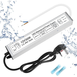 inShareplus LED Power Supply, 30W IP67 Waterproof Outdoor Driver,AC 110-260V to DC 12V 2.5A Low Voltage Transformer, Adapter with 3-Prong Plug for LED Light, Computer Project, Outdoor Use