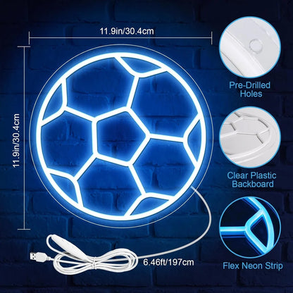 12×12 Inch Neon Wall Decor – Silicone Neon Sports Sign | 5V USB Powered Dimmable Ice Blue Glow LED Wall Light | Volleyball & Soccer Ball Design Options with Accessories Included | Sports Decor for Game Rooms, Bars & Entertainment Spaces