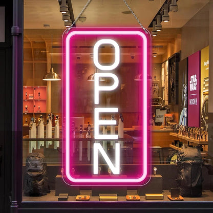 Vertical OPEN LED Store Signs – USB Powered | 16×9 inch | 5 Color Options | LED Window Hanging Light for  Store Entrances & Business Locations