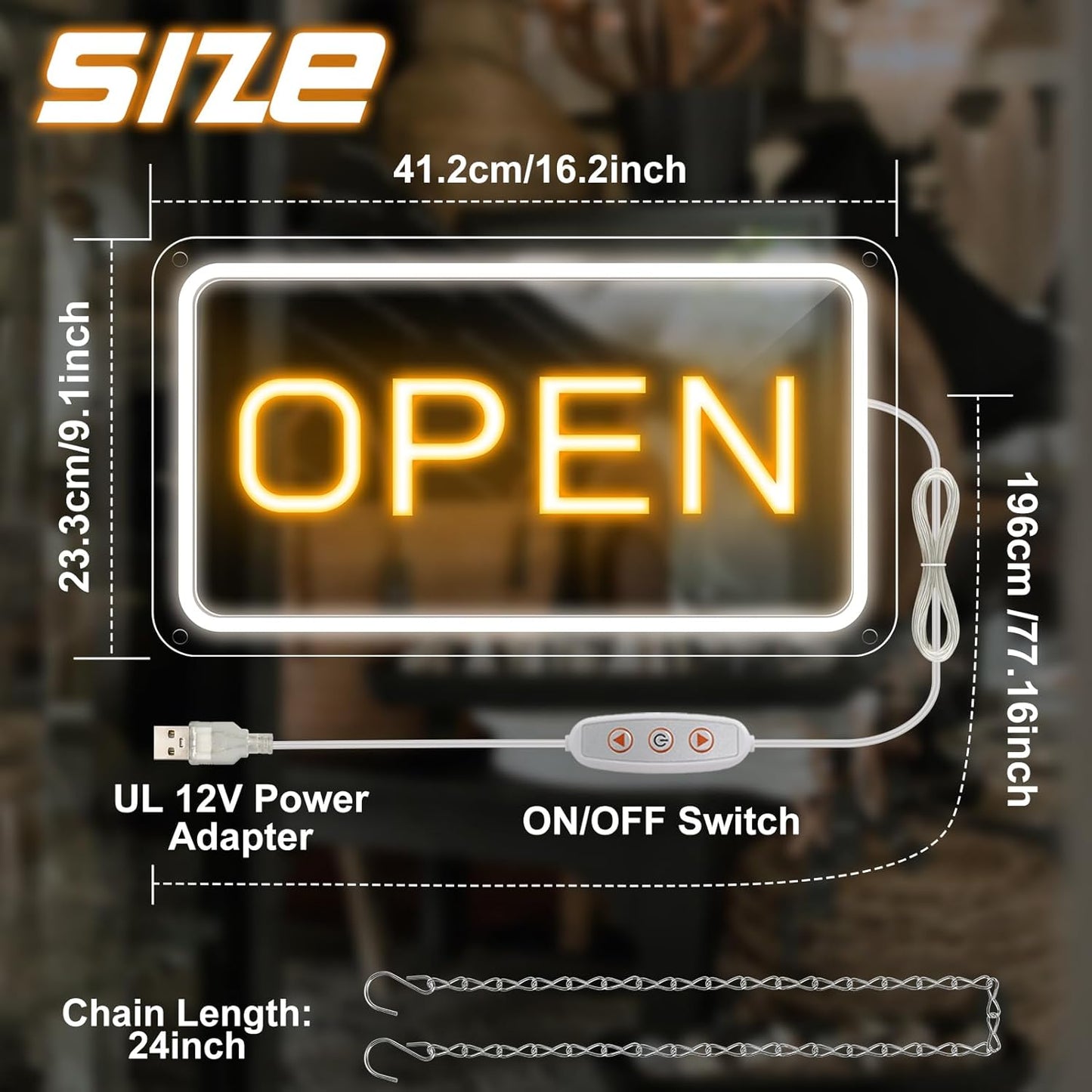 inShareplus 16 x 9 inch Adjustable Brightness Open Sign for Shops, Ultra Bright LED Sign Open USB Powered with On/Off, Electric Neon Sign for Shops, Restaurants, Retail Shops Horizontal