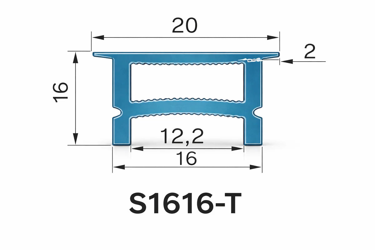 Q-TE Series 16×16mm Top Emitting LED Neon Tube Housing | S1616-T Black Quick Install Flexible Neon Tube Housing | Max Strip Width ≤12mm | 16.4FT/5M | LED Signage Cove Lighting