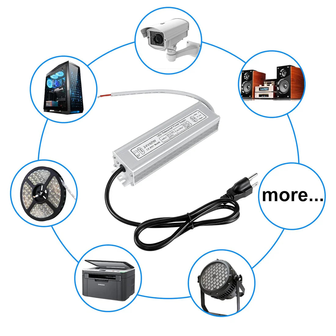 24V Outdoor Waterproof LED Power Supply 120W–300W, 90–265V Input, Single/Dual Wire Output, Aluminum Housing, Landscape & Outdoor Lighting, CE/RoHS/FCC Certified, Waterproof Transformer for Outdoor Lighting, US/UK/EU Plug