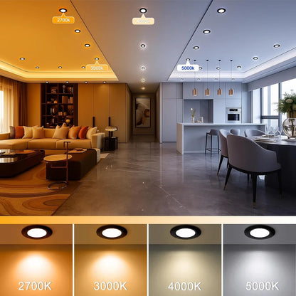 7W TRIAC Dimmable Downlight - 2700K–6000K - White/Black/Gold/Silver Finish - 100–130V / 200–240V AC - 4 Pack - Task & Everyday Lighting