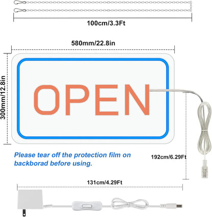 OPEN LED Store Signs – Rectangular | 5 Glow Color Options | 16×9 / 23×12 Inch | Window Hanging | 12V Adapter with US Plug | Plug & Play for  Store Entrances & Business Locations