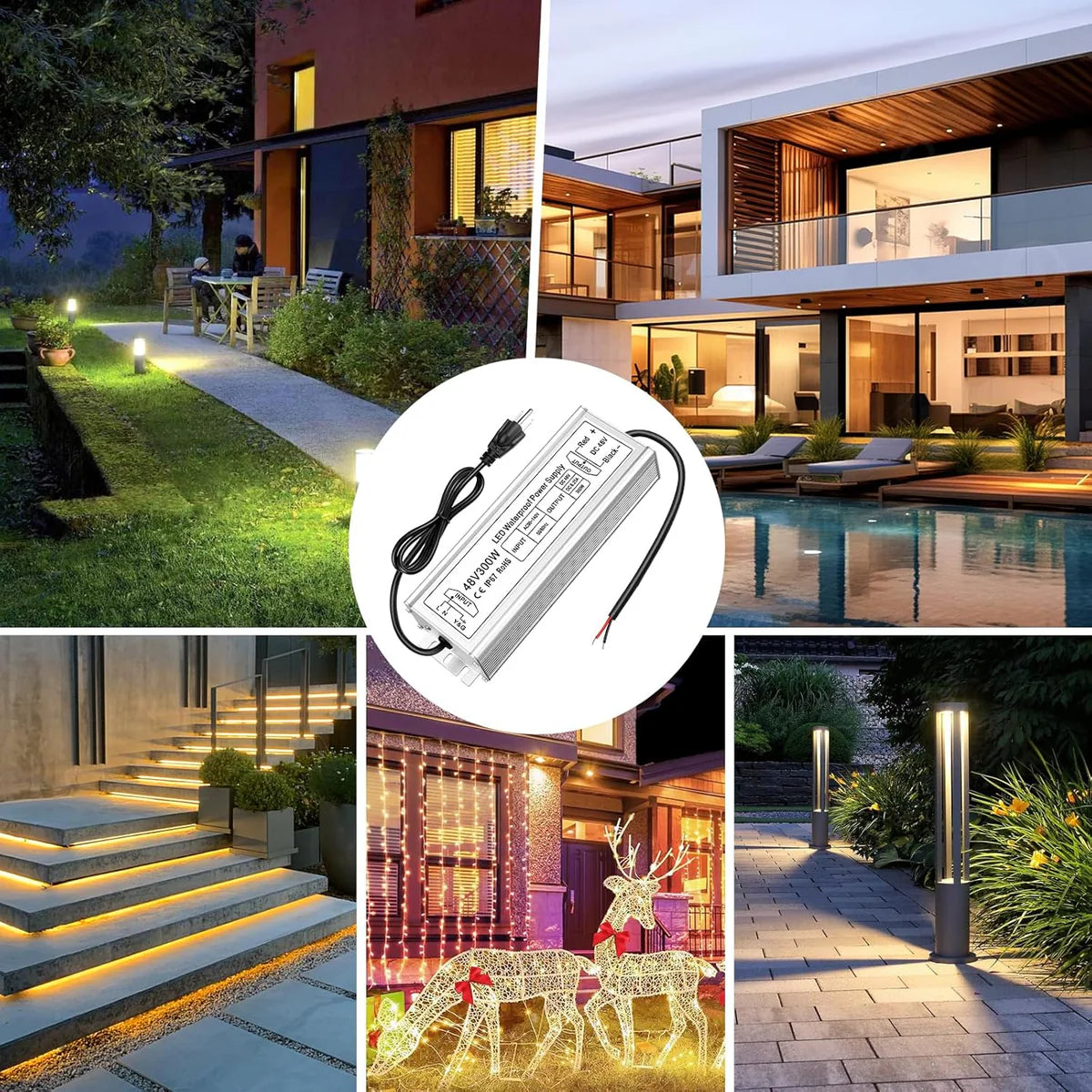 inShareplus 48 V 400 W LED-Netzteil, IP67 regenfester, wasserdichter Außentreiber, AC 90–140 V auf DC 48 V Niederspannungstransformator, Adapterkonverter für LED-Licht, Computerprojekt, Außenbereich 