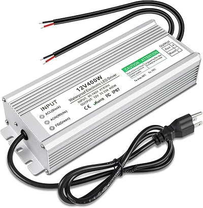 12V Outdoor Waterproof LED Power Supply 200W-500W, 90–140V Input, Single/Dual Wire Output, Aluminum Housing, Landscape & Outdoor Lighting, CE/RoHS/FCC Certified, Waterproof Transformer for Outdoor Lighting, US Plug